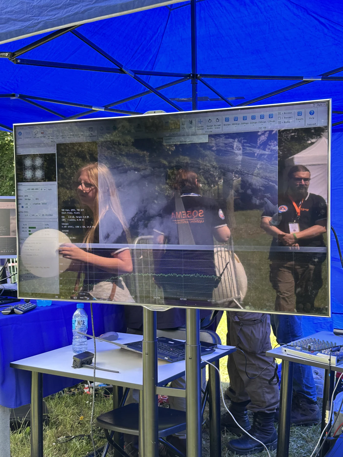 The screen and equipment at the event station.